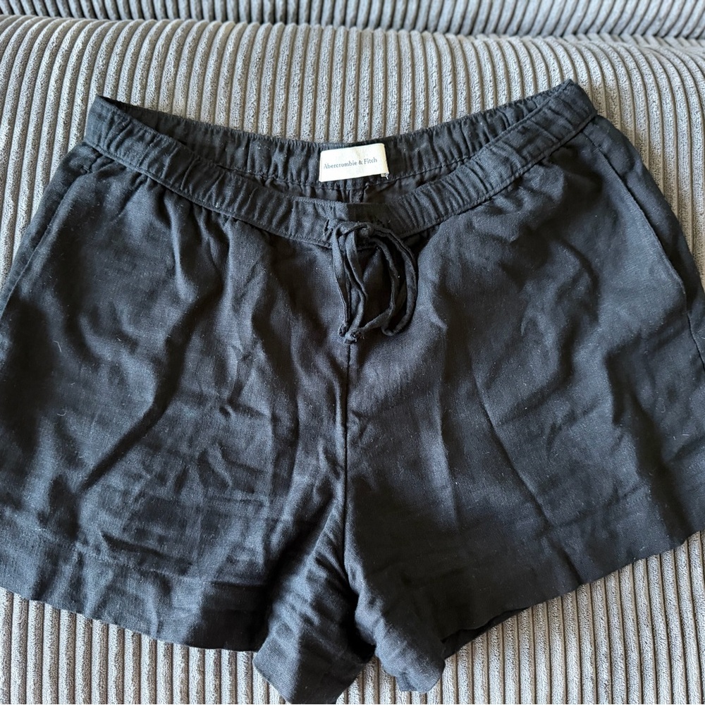 Abercrombie & Fitch Black Linen-Blend Drawstring Athletic Shorts